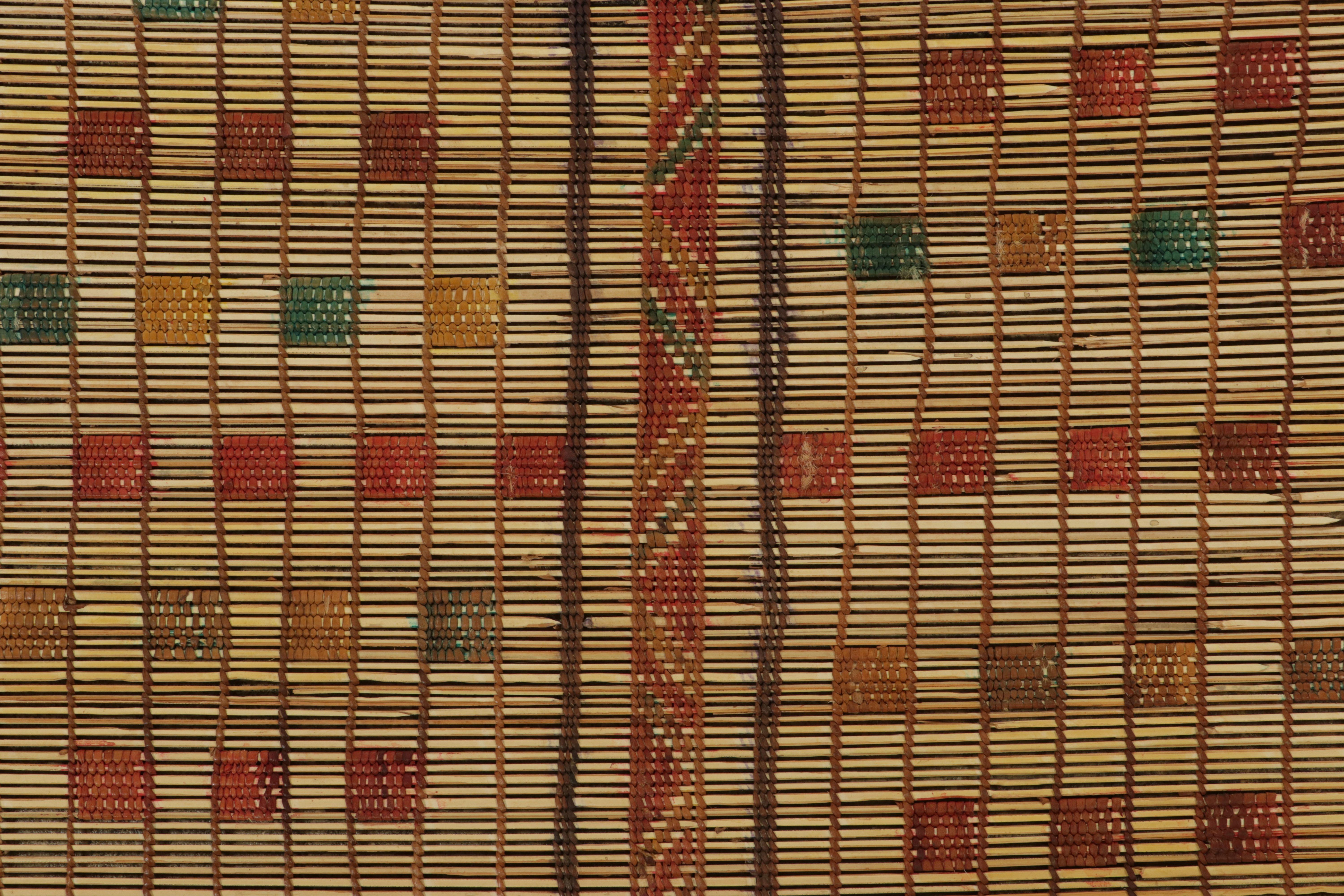 Vintage Tuareg Mat, Beige with Bold Tribal Geometric Patterns - Rug & Kilim In Good Condition For Sale In Long Island City, NY