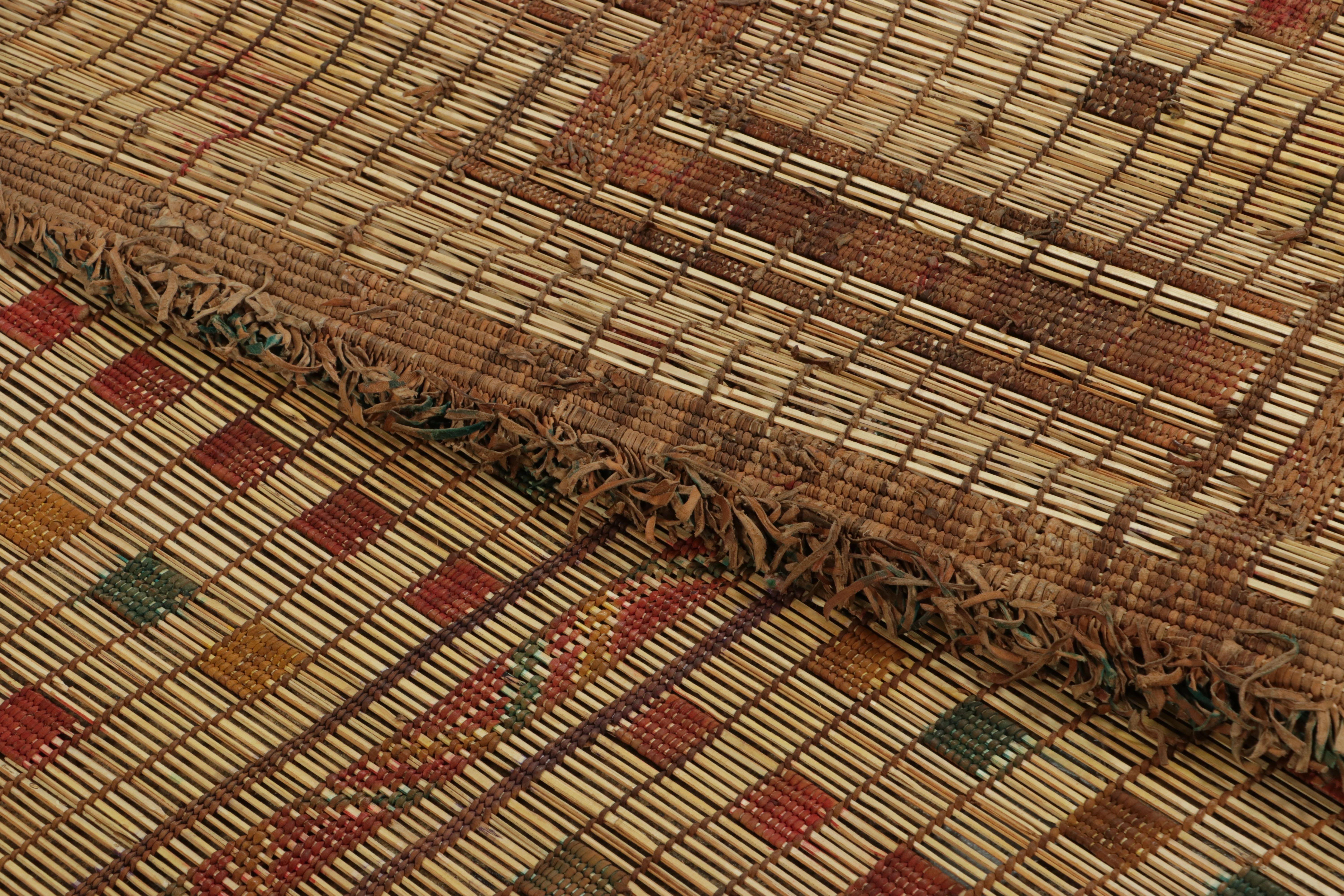 Leather Vintage Tuareg Mat, Beige with Bold Tribal Geometric Patterns - Rug & Kilim For Sale