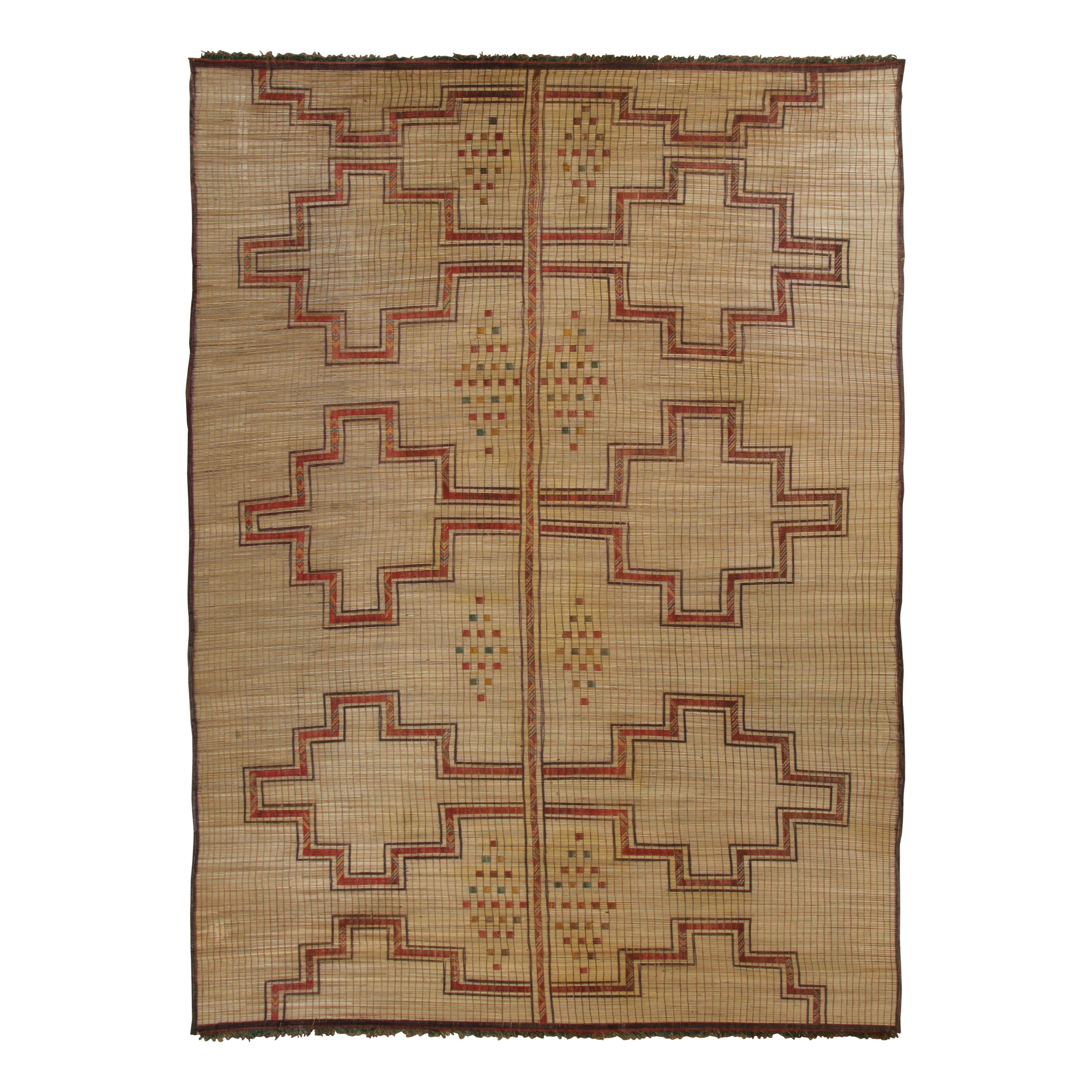 Vintage Tuareg Mat, Beige with Bold Tribal Geometric Patterns - Rug
Kilim