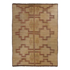Vintage Tuareg Mat, Beige with Bold Tribal Geometric Patterns - Rug & Kilim