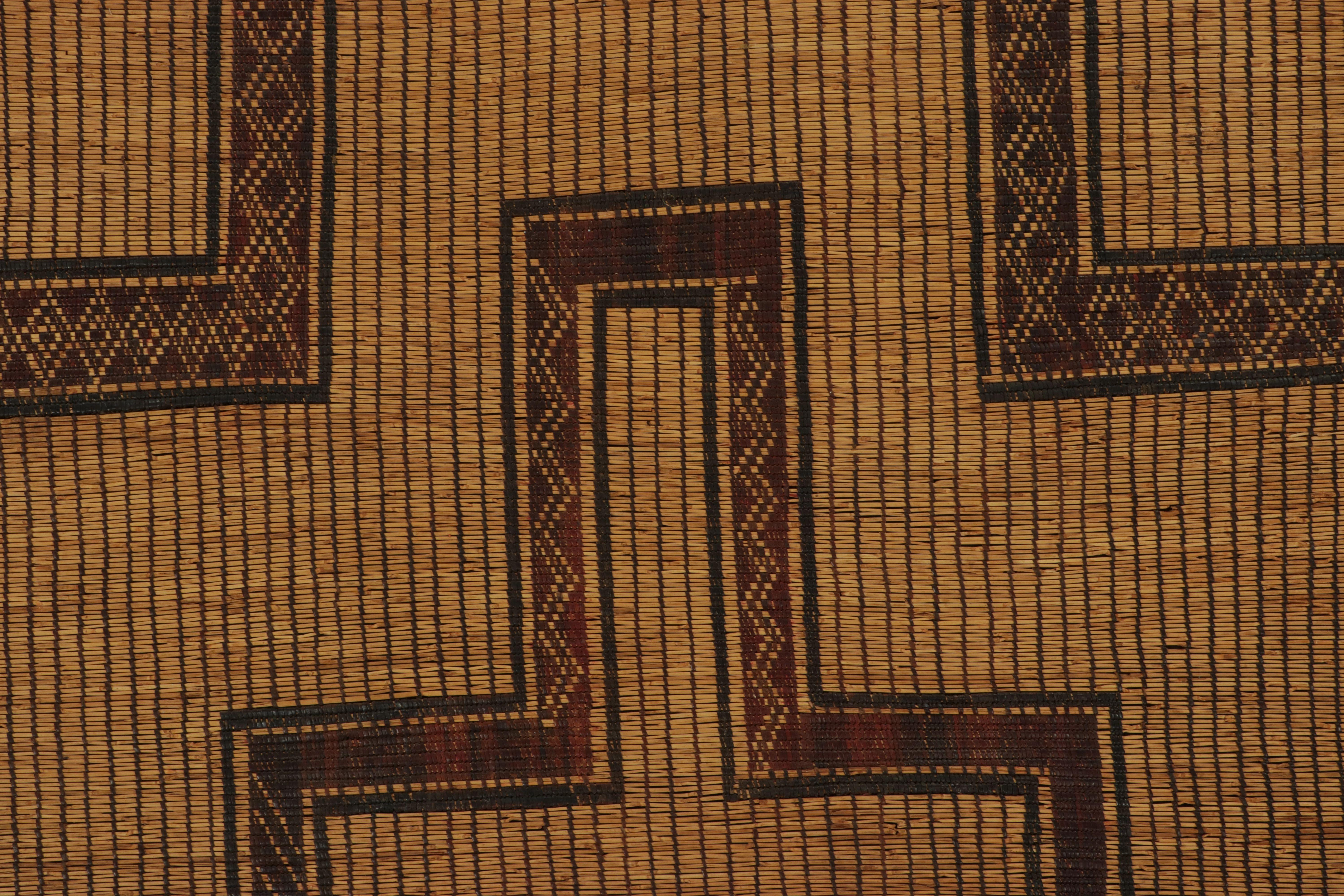 Mauritanian Vintage Tuareg Mat, Gold-Brown Tribal Geometric Patterns - Rug & Kilim For Sale