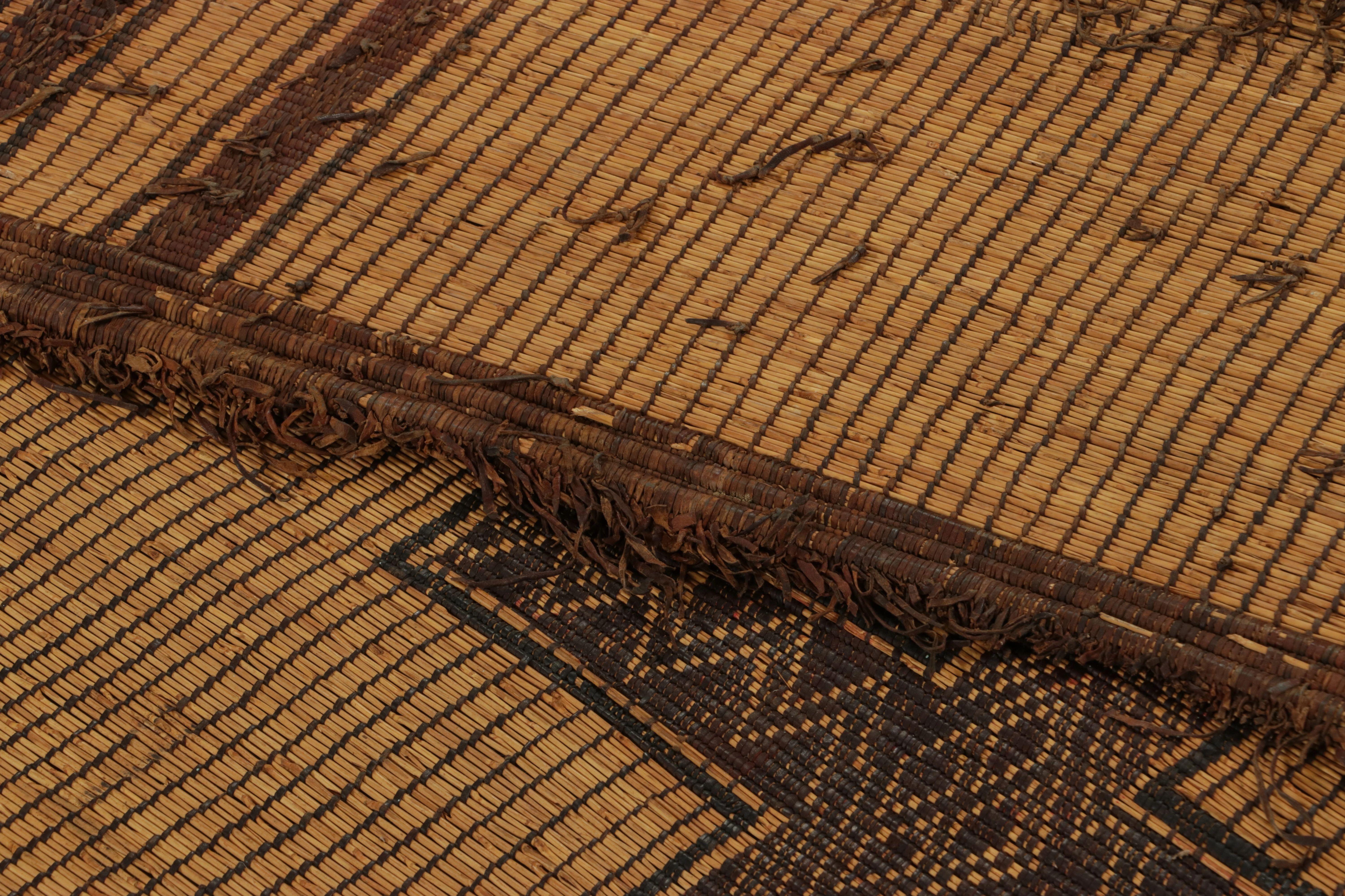 Leather Vintage Tuareg Mat, Gold-Brown Tribal Geometric Patterns - Rug & Kilim For Sale