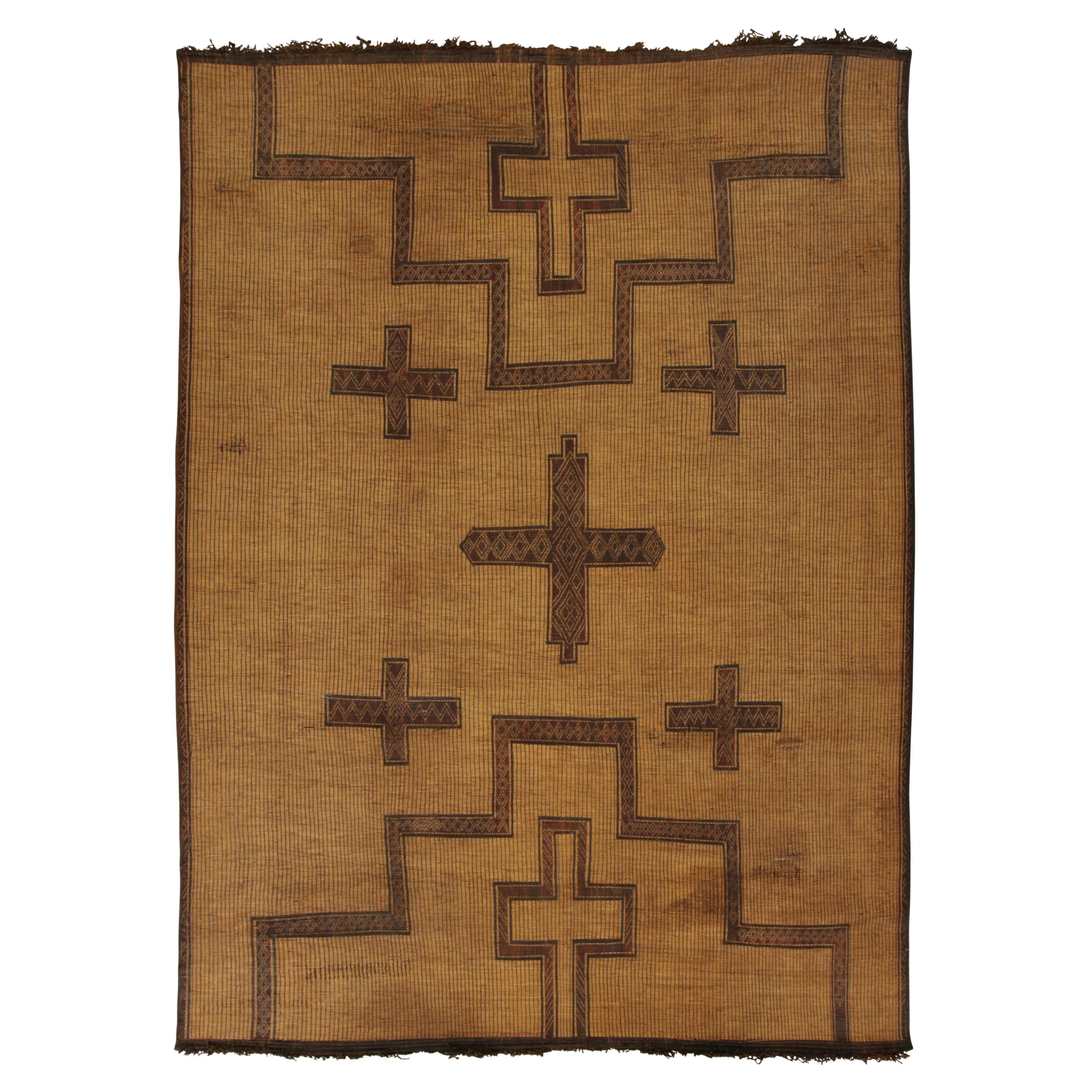 Vintage Tuareg Mat, Gold-Brown Tribal Geometric Patterns - Rug
Kilim