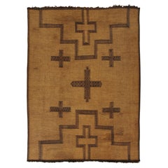 Vintage Tuareg Mat, Gold-Brown Tribal Geometric Patterns - Rug & Kilim