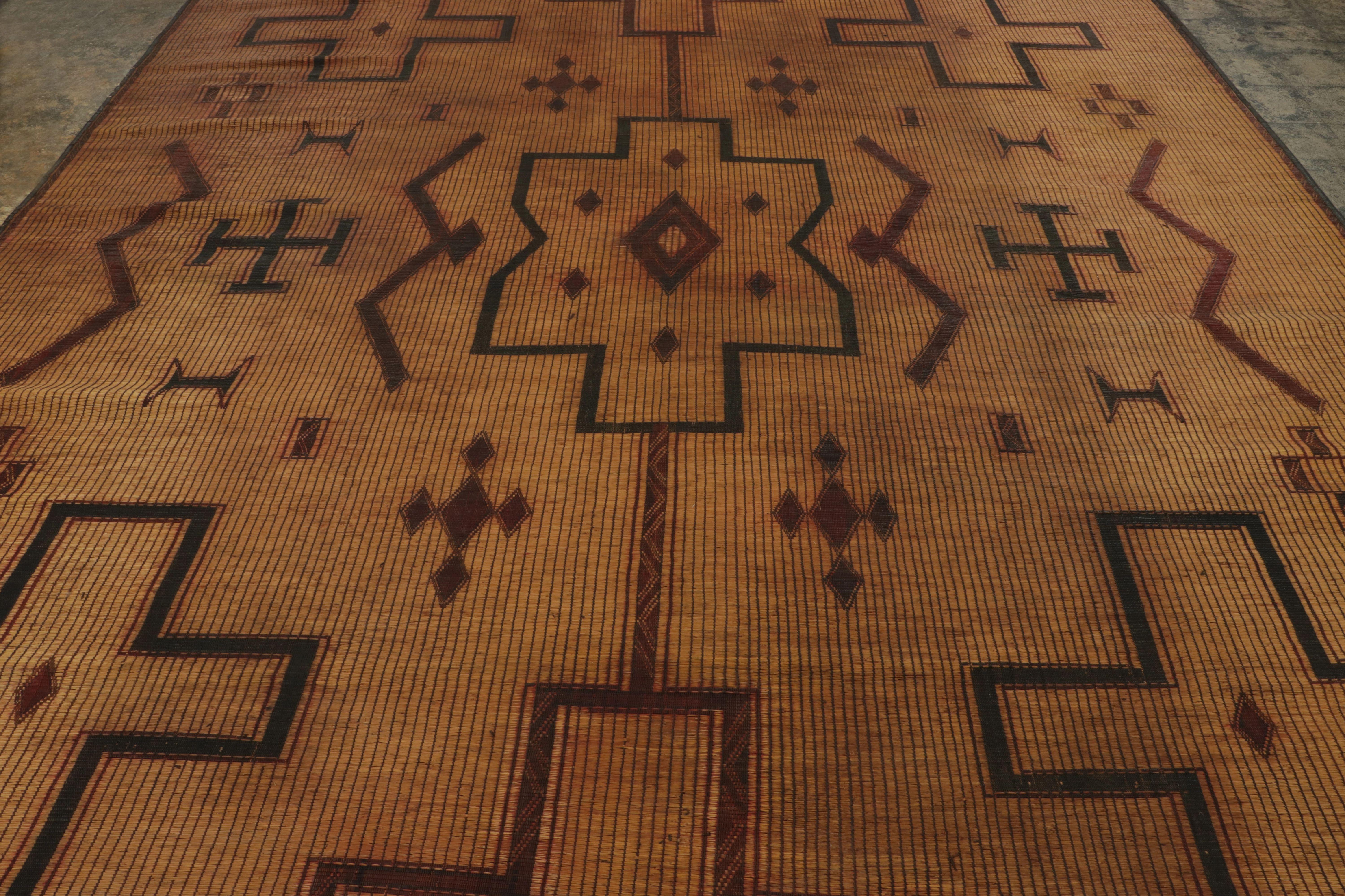 Hand-Woven Vintage Tuareg Mat, Golden Brown with Bold Tribal Geometric Motifs - Rug & Kilim For Sale