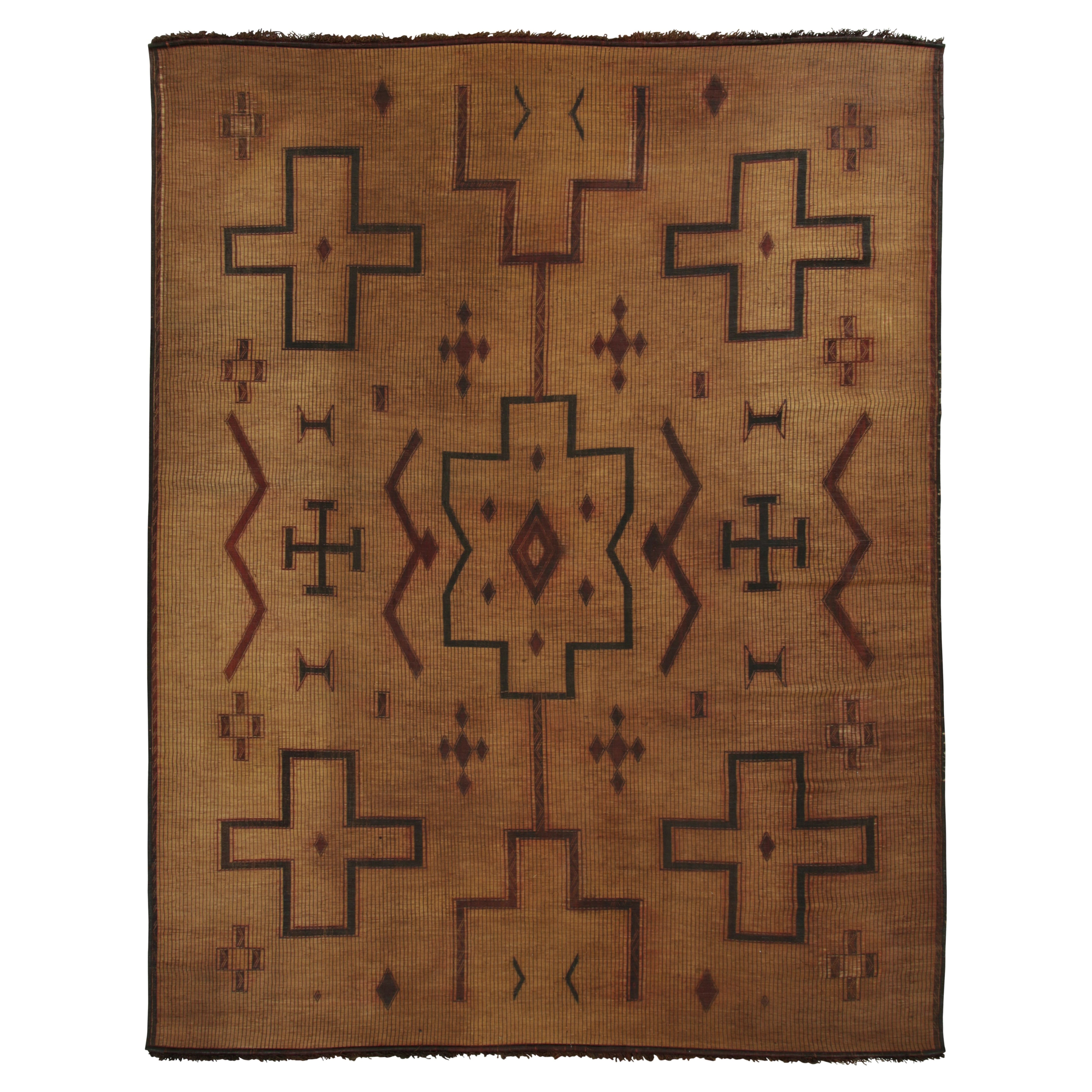 Vintage Tuareg Mat, Golden Brown with Bold Tribal Geometric Motifs - Rug
Kilim