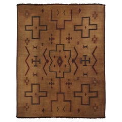 Vintage Tuareg Mat, Golden Brown with Bold Tribal Geometric Motifs - Rug & Kilim