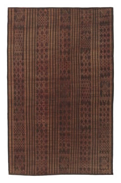 Vintage Tuareg Mat, Rich Brown with Bold Tribal Geometric Patterns - Rug & Kilim