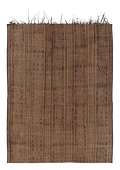 Vintage Tuareg Mat, Rich Brown with Gold Tribal Geometric Patterns - Rug & Kilim