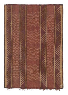 Vintage Tuareg Mat, Rich Burgundy with Tribal Geometric Patterns - Rug & Kilim