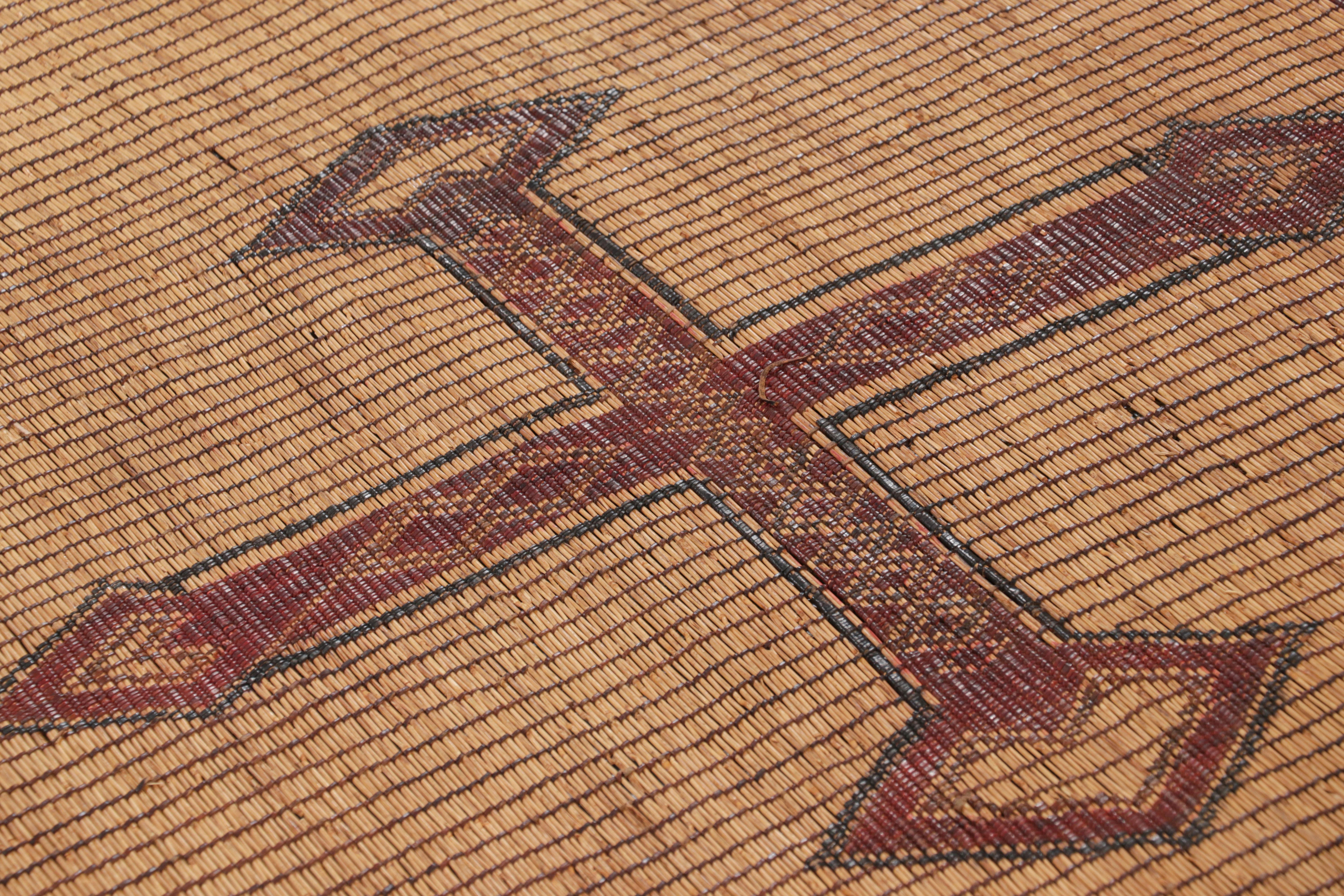Moroccan Vintage Tuareg Mat Rug with Beige-Brown and Red Geometric Patterns - Rug & Kilim For Sale