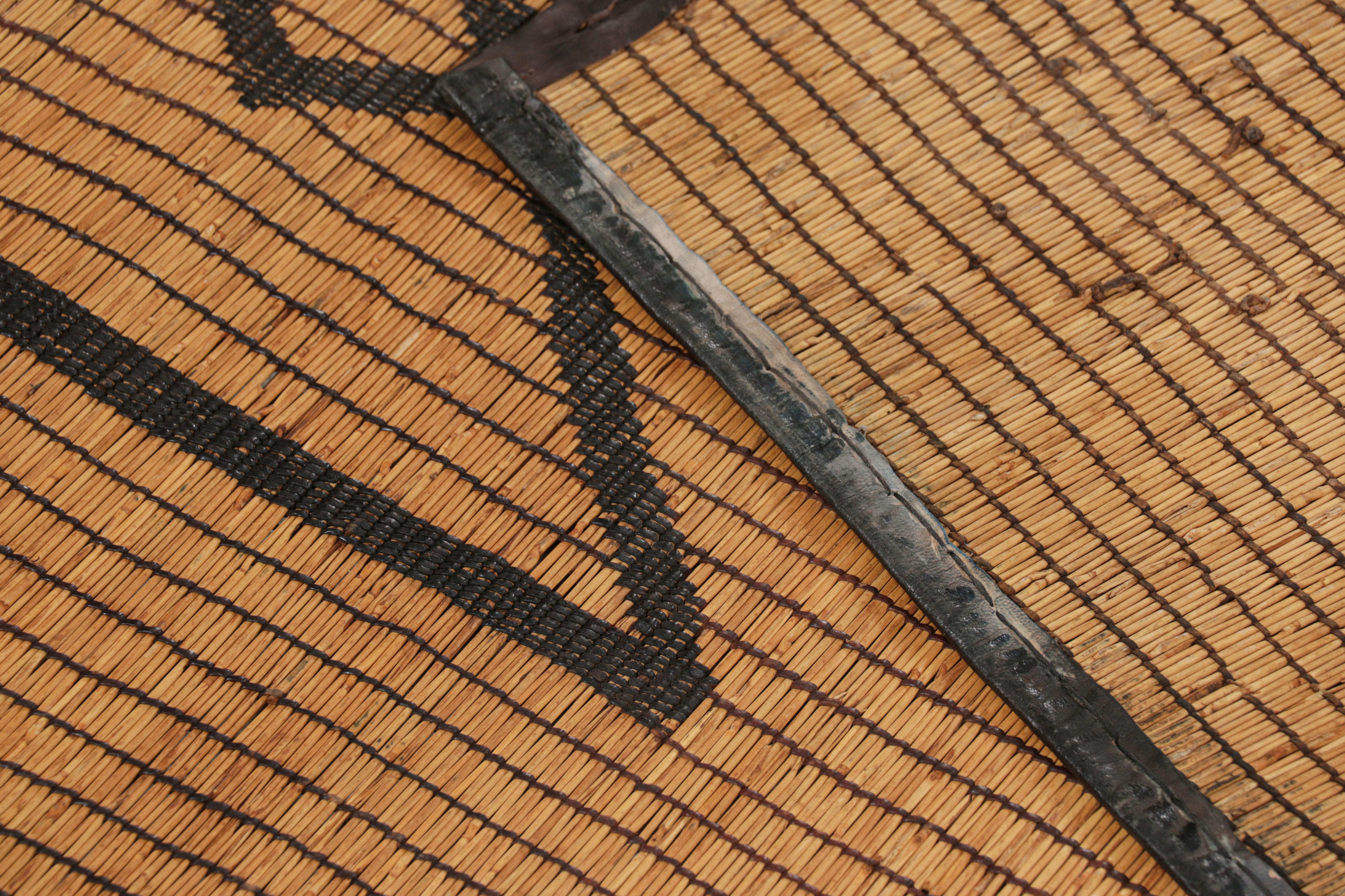 Leather Vintage Tuareg Mat Rug with Beige-Brown and Red Geometric Patterns - Rug & Kilim For Sale