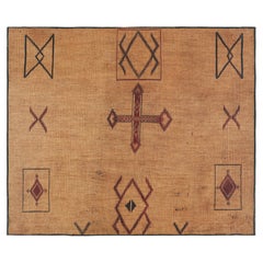 Vintage Tuareg Mat Rug with Beige-Brown and Red Geometric Patterns - Rug & Kilim