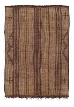 Vintage Tuareg Mat, Tribal Geometric Patterns in Rich Beige-Brown - Rug & Kilim