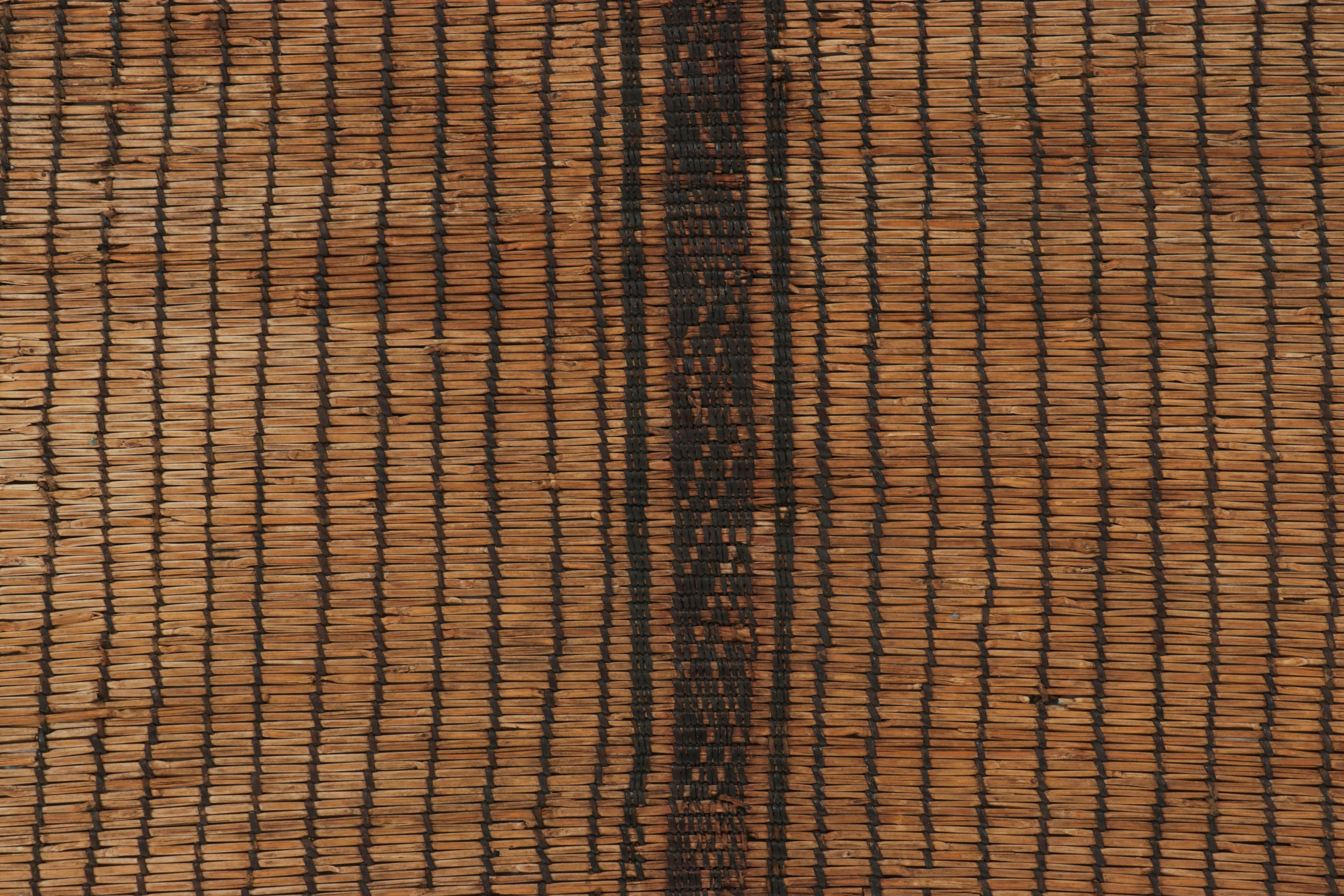 Hand-Woven Vintage Tuareg Runner Mat, Brown and Beige Striped Patterns - Rug & Kilim For Sale