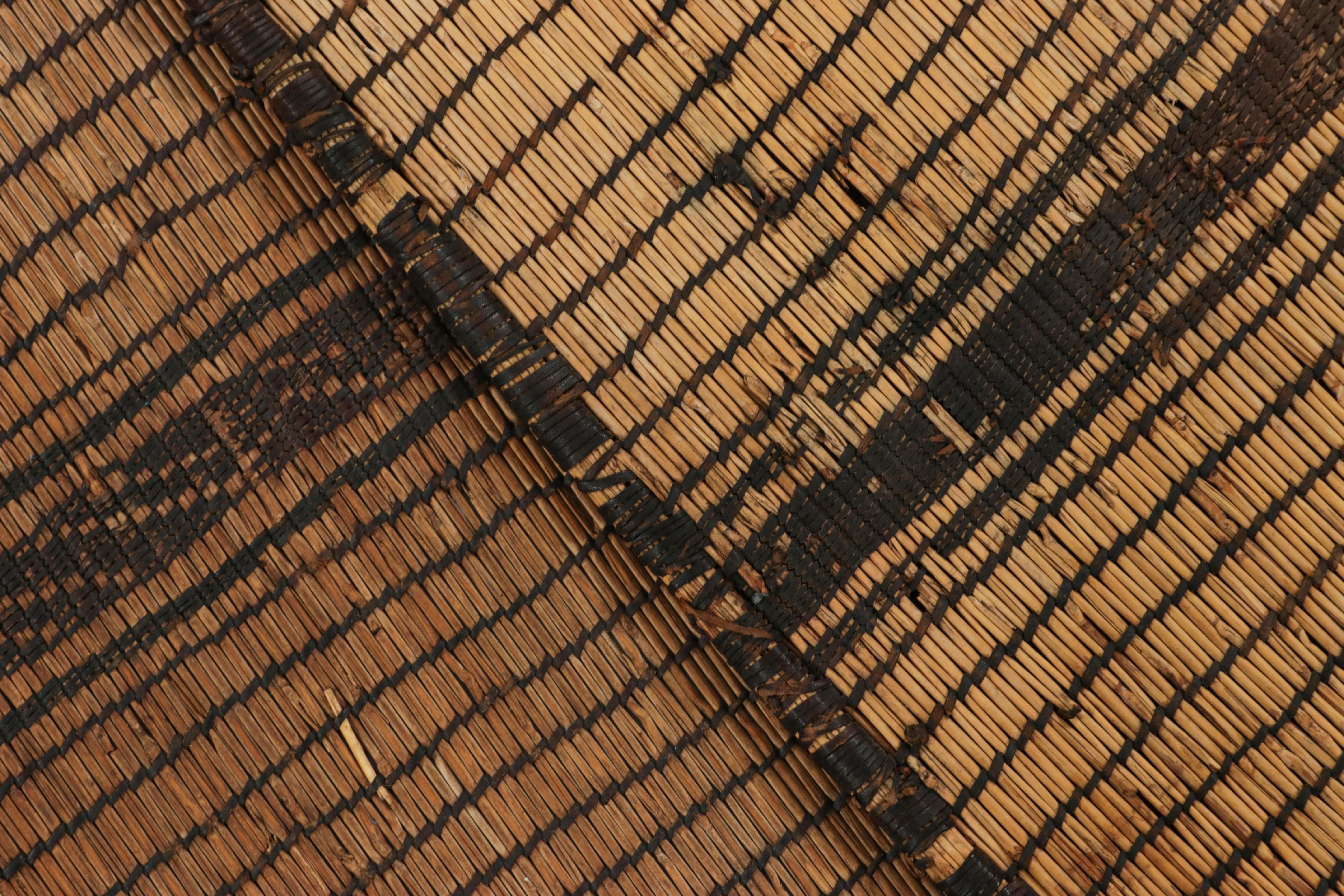 Leather Vintage Tuareg Runner Mat, Brown and Beige Striped Patterns - Rug & Kilim For Sale