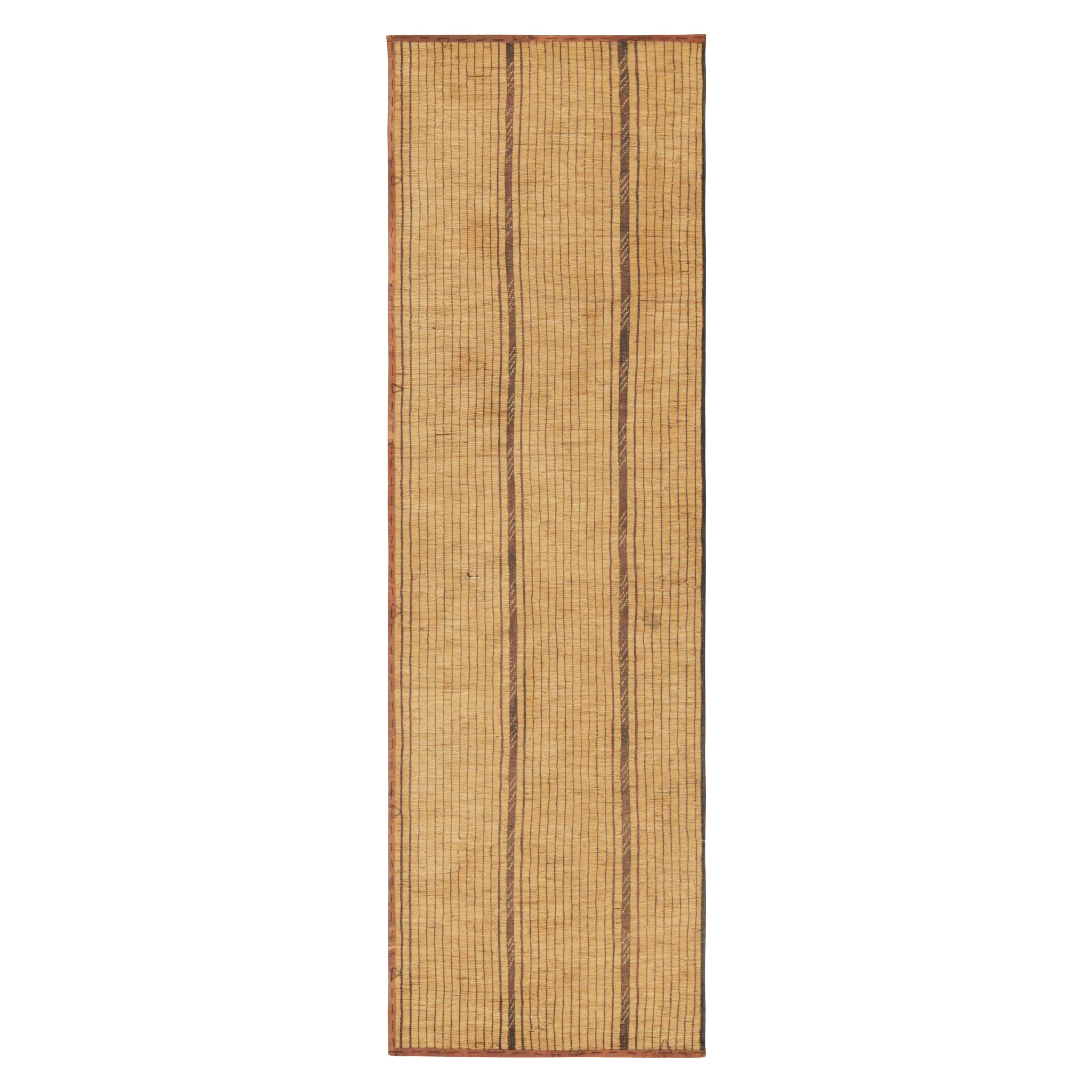 Vintage Tuareg-Läufermatte, Gold mit sattbraunen Lederstreifen - Rug & Kilim