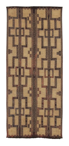 Vintage Tuareg Runner with Geometric Designs in Beige and Brown - Rug & Kilim