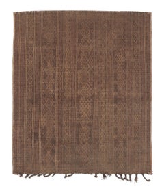 Vintage Tuareg Square Mat in Brown and Gold with Geometric Patterns- Rug & Kilim