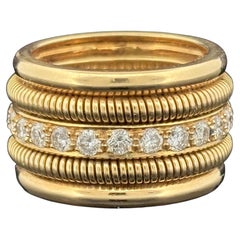 Vintage Tubogas Diamond Band Ring, or jaune 18K 1.44 CTW, Circa 1980s