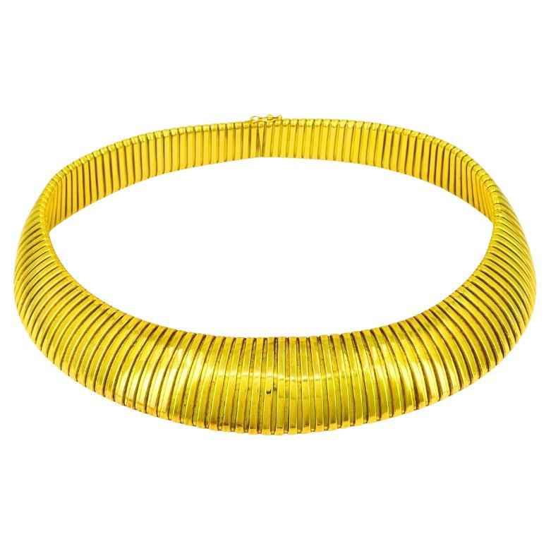 Vintage Tubogas Italian Gold Collar Necklace 18k Estate Jewelry