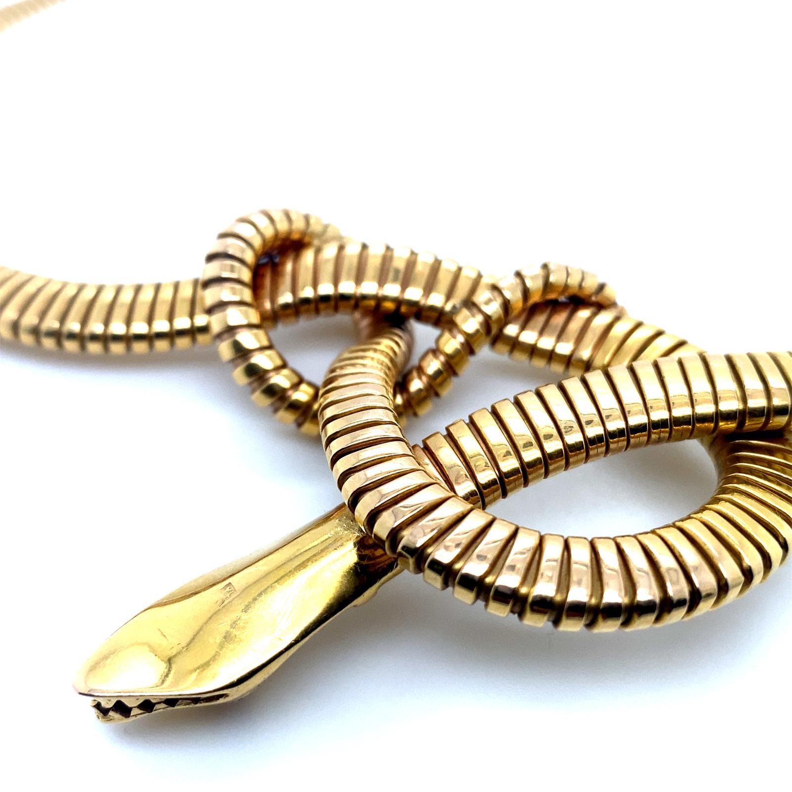 De las mujeres Collar Vintage Tubogas Serpiente Amarillo 18 Kilates de Brevettato en venta