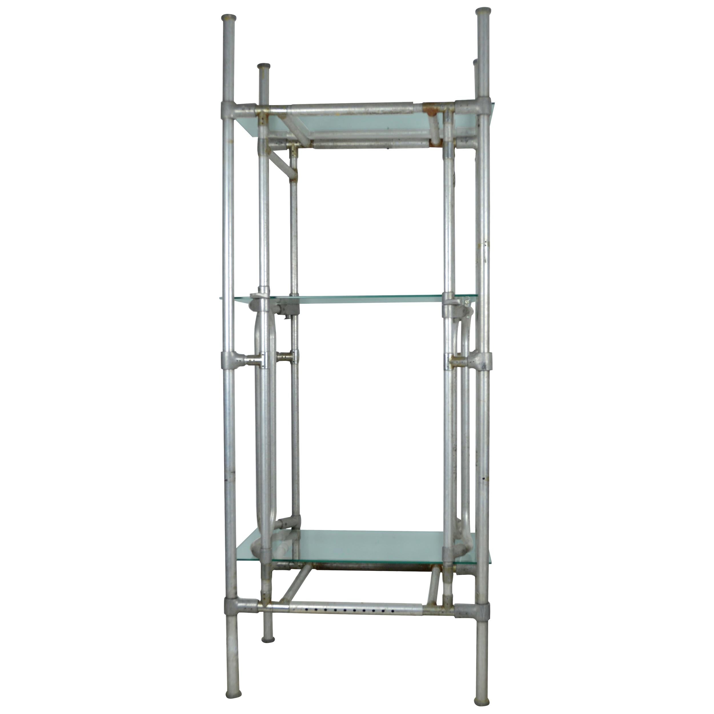 Vintage Tubular Aluminium Industrial Shelving or Étagère