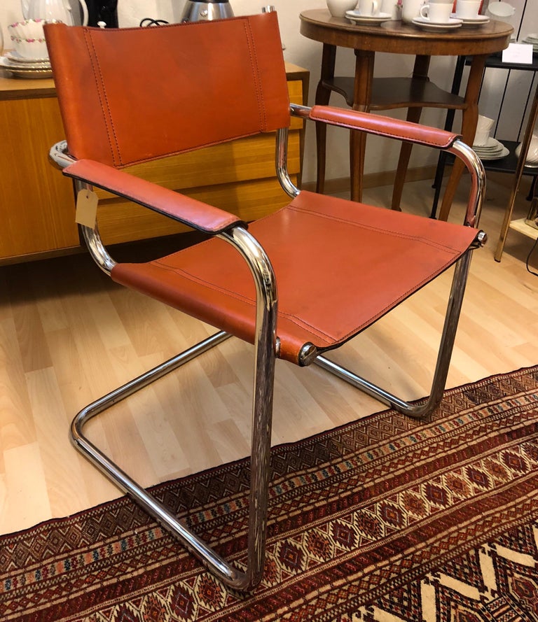 Vintage Tubular Bauhaus Design Cognac Original Leather Seat Chair