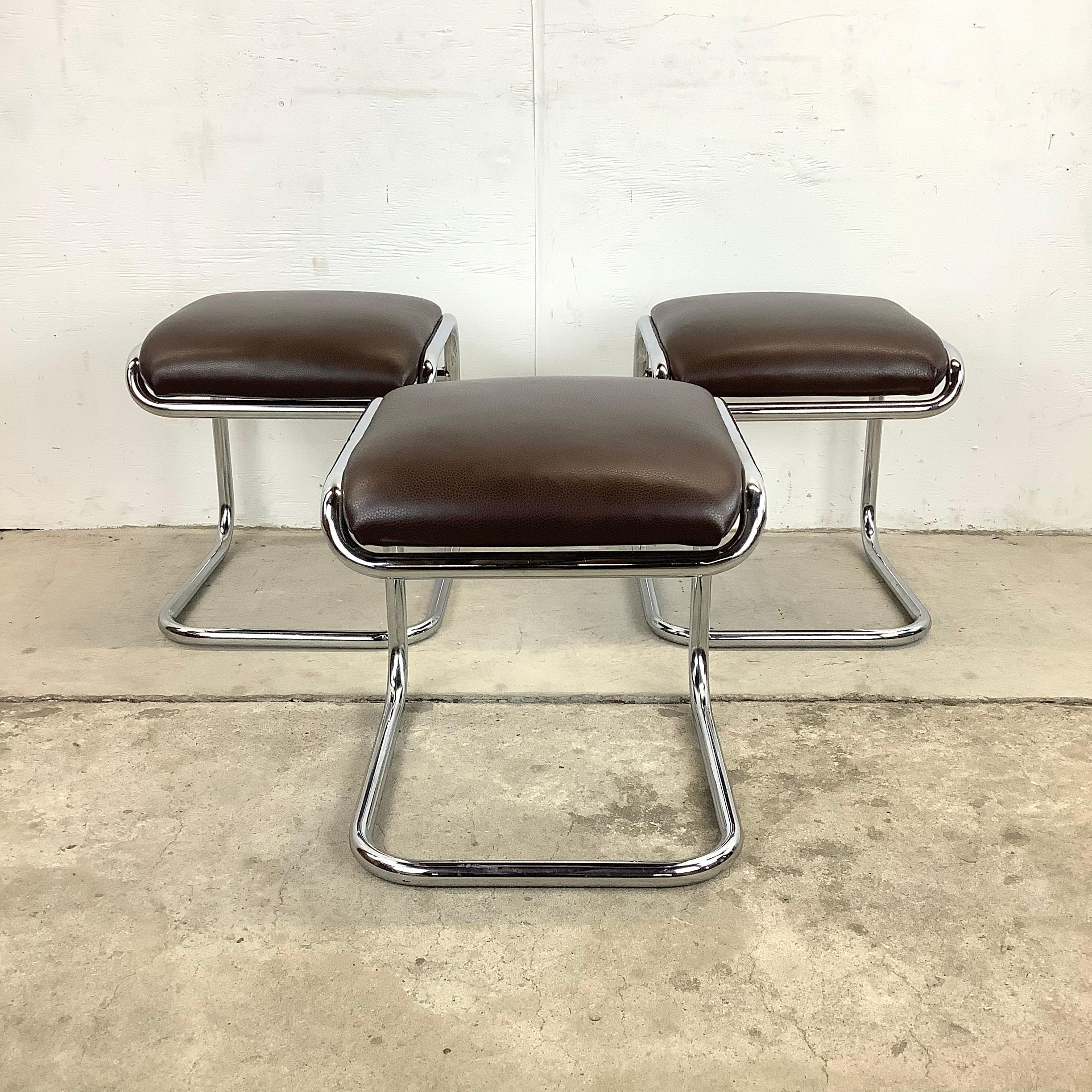 Vintage Tubular Chrome Cantilever Stool by Anton Lorenz for Thonet, Set of Three 1