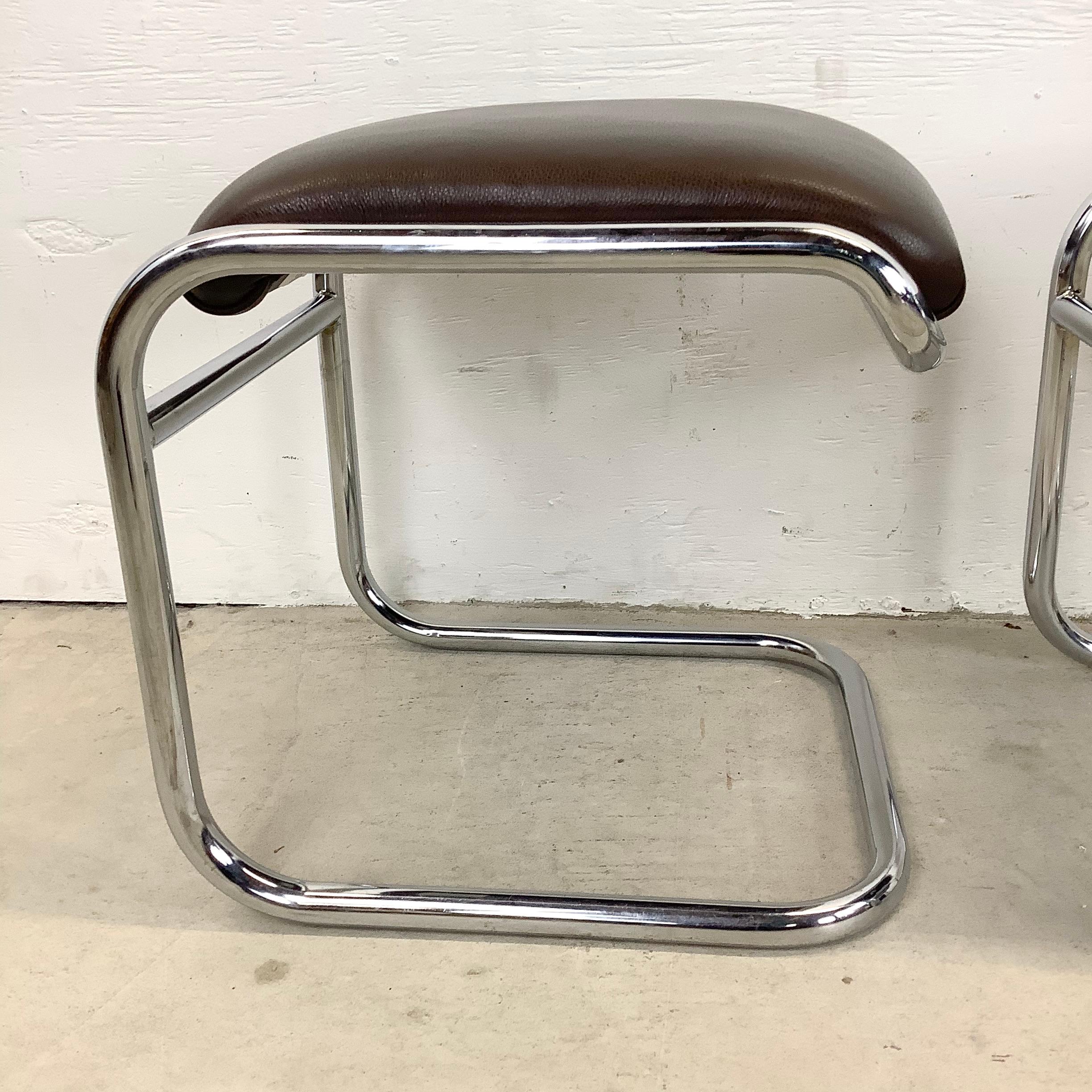 Vintage Tubular Chrome Cantilever Stool by Anton Lorenz for Thonet, Set of Three 7