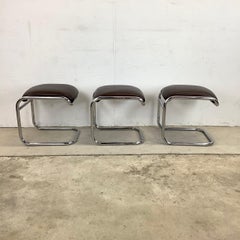 Vintage Tubular Chrome Cantilever Stool by Anton Lorenz for Thonet, Set of Three