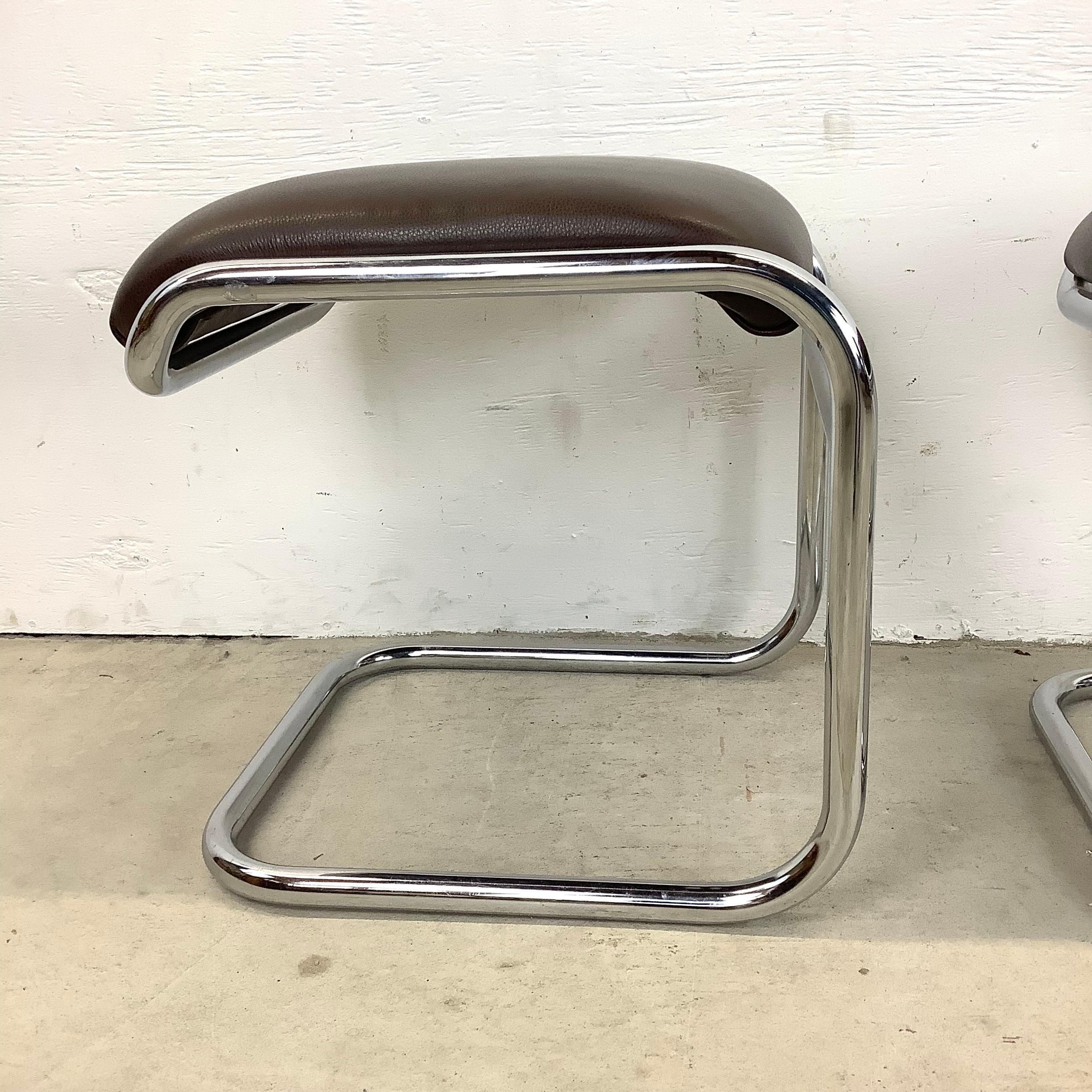 Metal Vintage Tubular Chrome Cantilever Stool by Anton Lorenz for Thonet, Set of Three