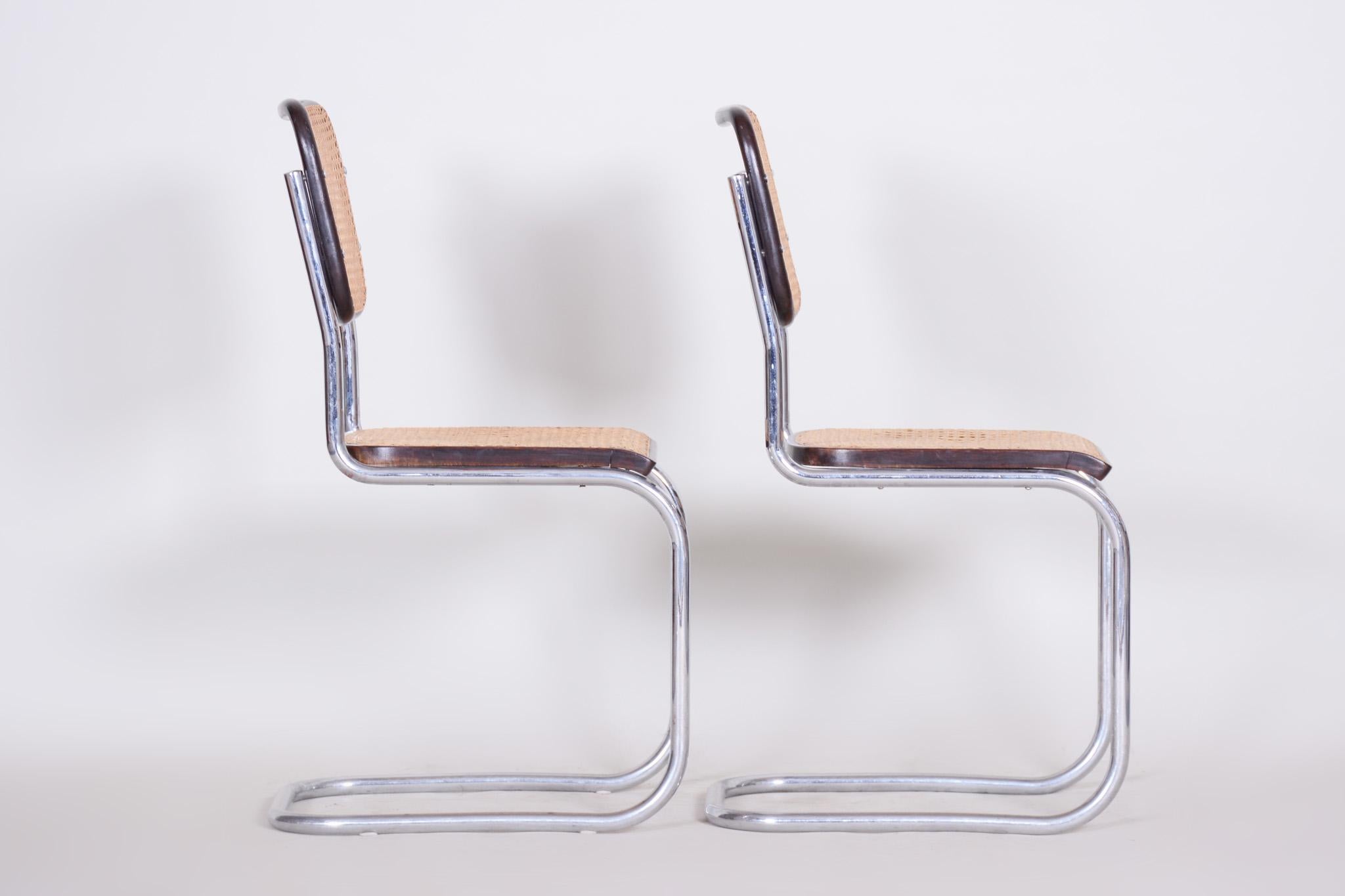 Vintage Tubular Chrome Ratan Bauhaus Pair of Chairs by Marcel Breuer, 1930s In Good Condition For Sale In Horomerice, CZ