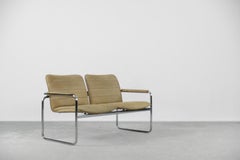 Canapé 2 places vintage en cuir tubulaire d'acier, années 1960