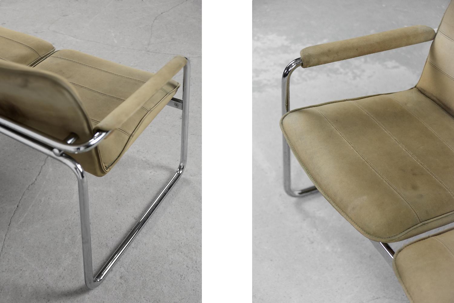 Zweisitziges Vintage-Sofa aus Stahlrohrleder mit Stahlrohr, 1960er Jahre (Minimalistisch) im Angebot