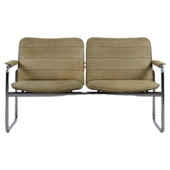 Used German Minimalist Tubular Steel Beige Suede Leather 2-Seater Sofa, 1960s