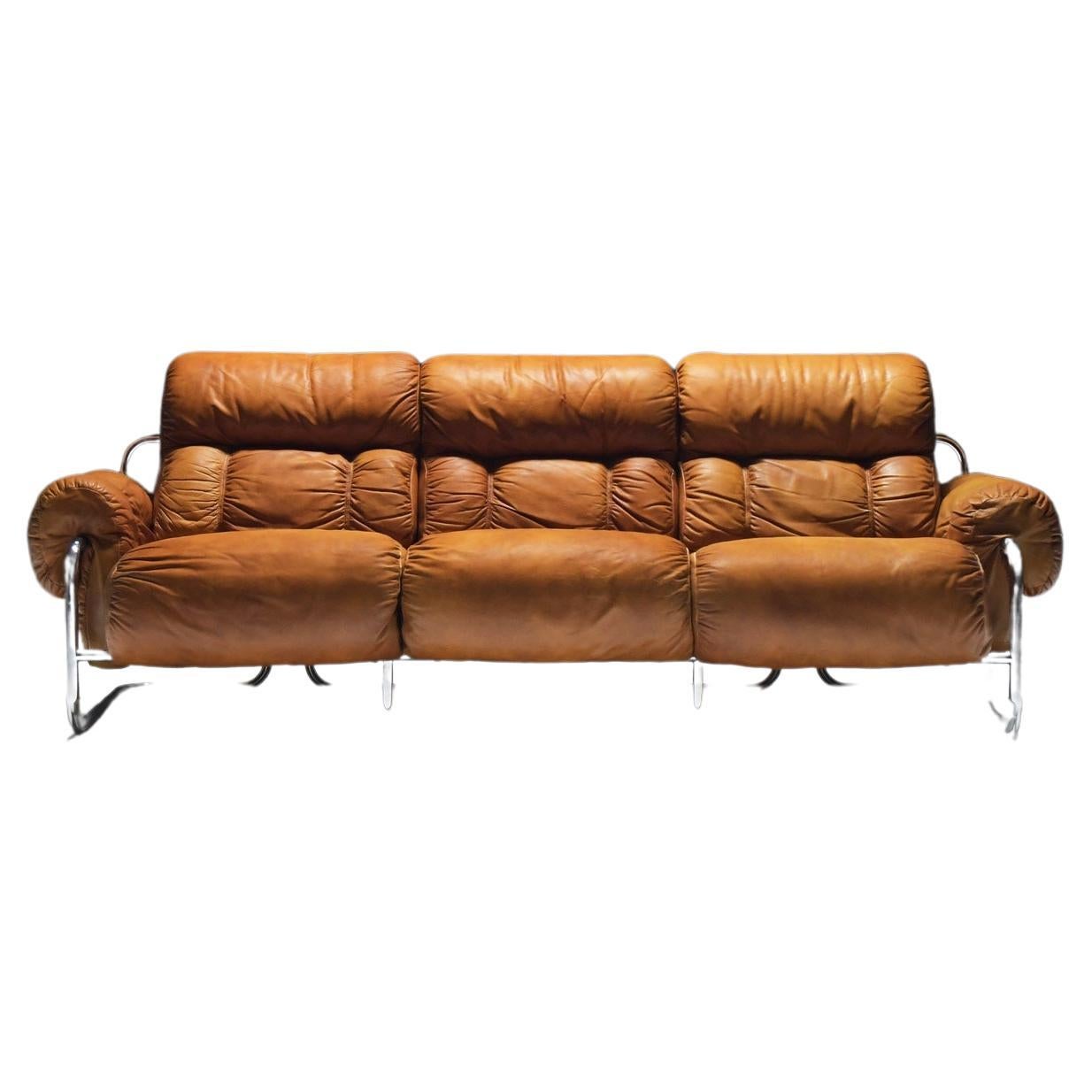 Vintage Tucroma sofa in cagnac leather by Guido Faleschini for i4 Mariani Italy.