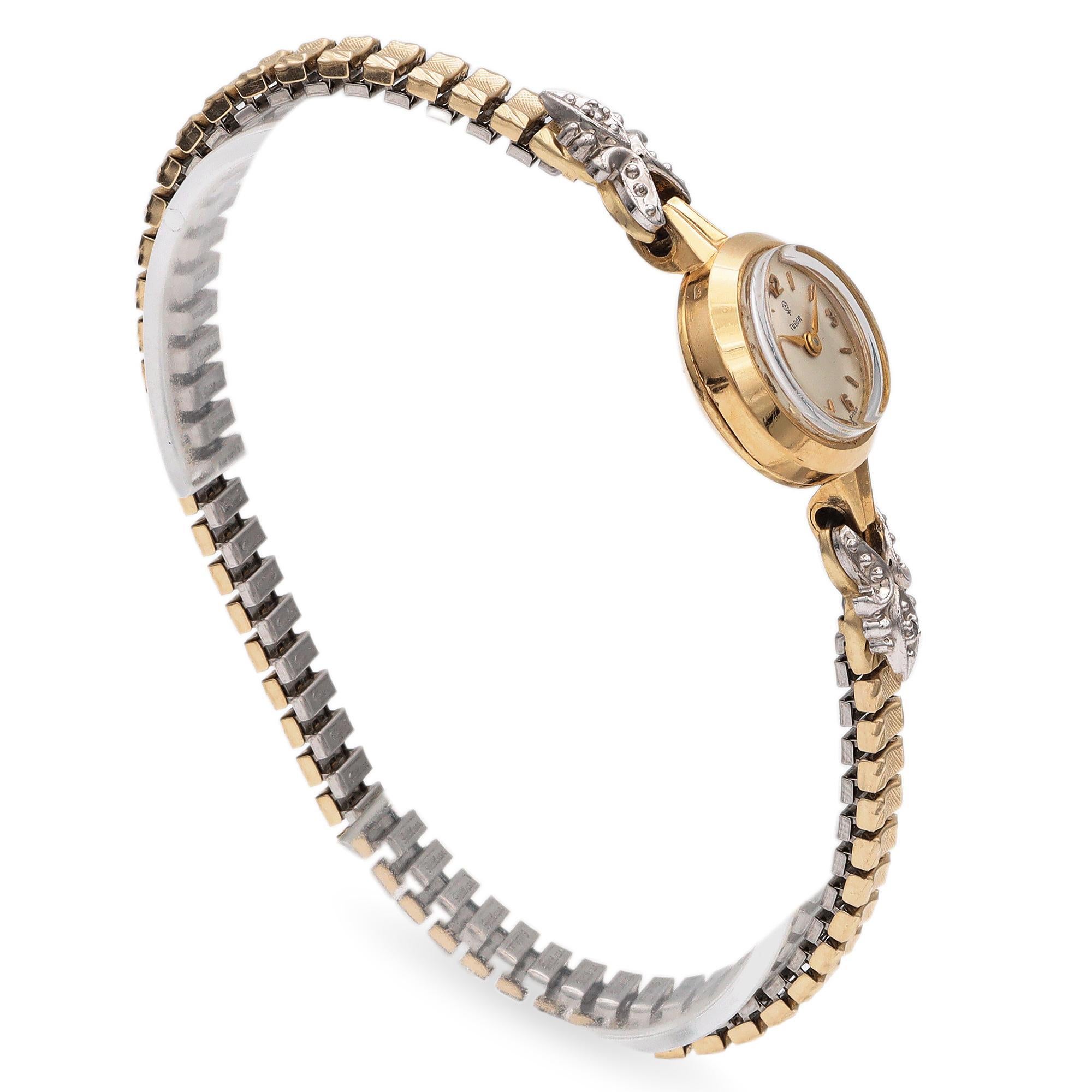 Uncut Vintage Tudor 18K Yellow Gold Diamond Women's Hand Wind Watch, 17mm