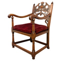 Vintage Tudor Gothic Revival Style Arm Chair with Intricate Carvings