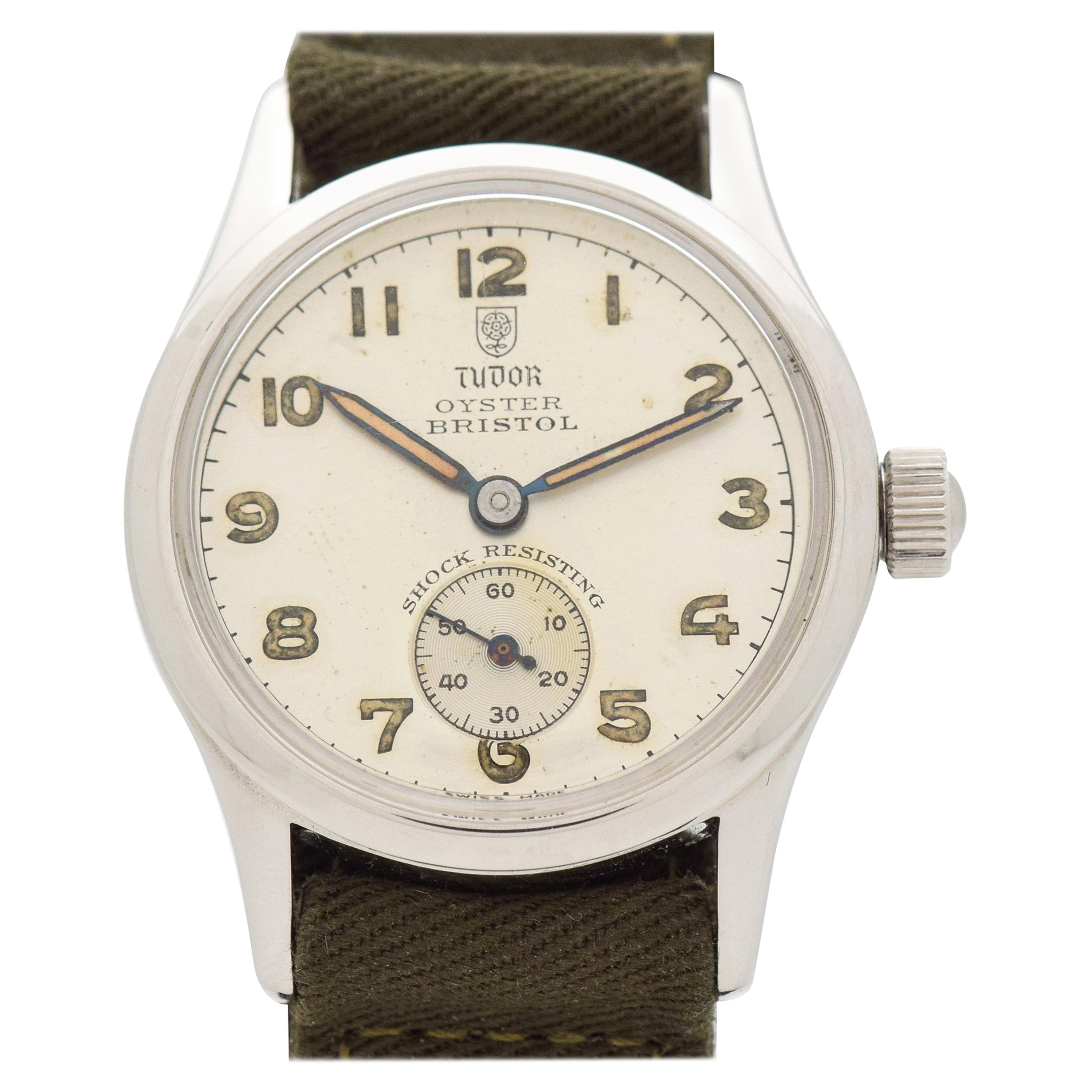 Vintage Tudor Oyster Bristol Stainless Steel Watch, 1949 For Sale