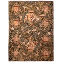 Vintage Tudor Transitional Green and Cream Wool Rug