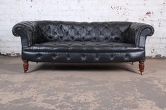 Vintage Tufted Black Leather Chesterfield Sofa, circa 1960s