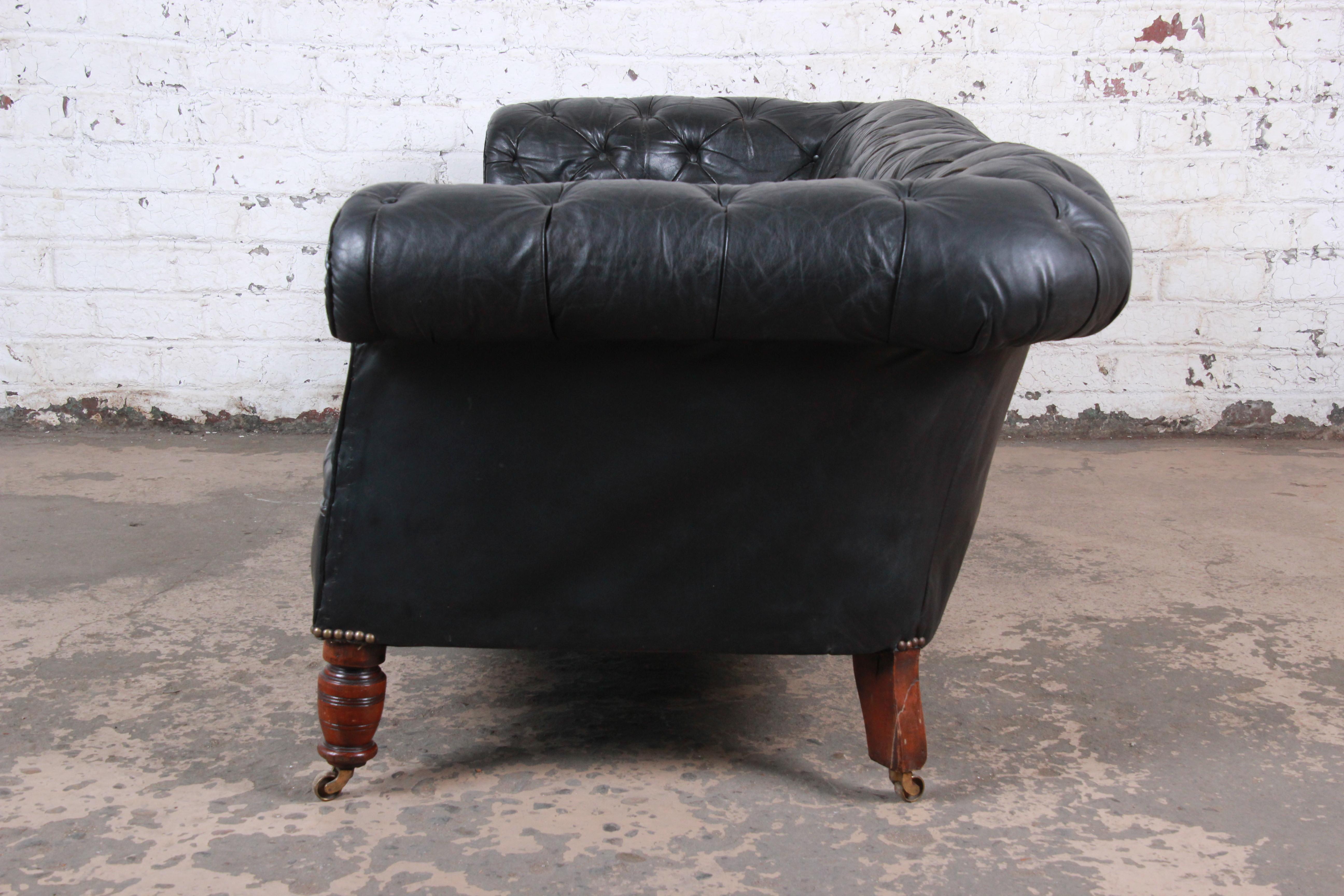 Vintage Tufted Black Leather Chesterfield Sofa, circa 1960s 2