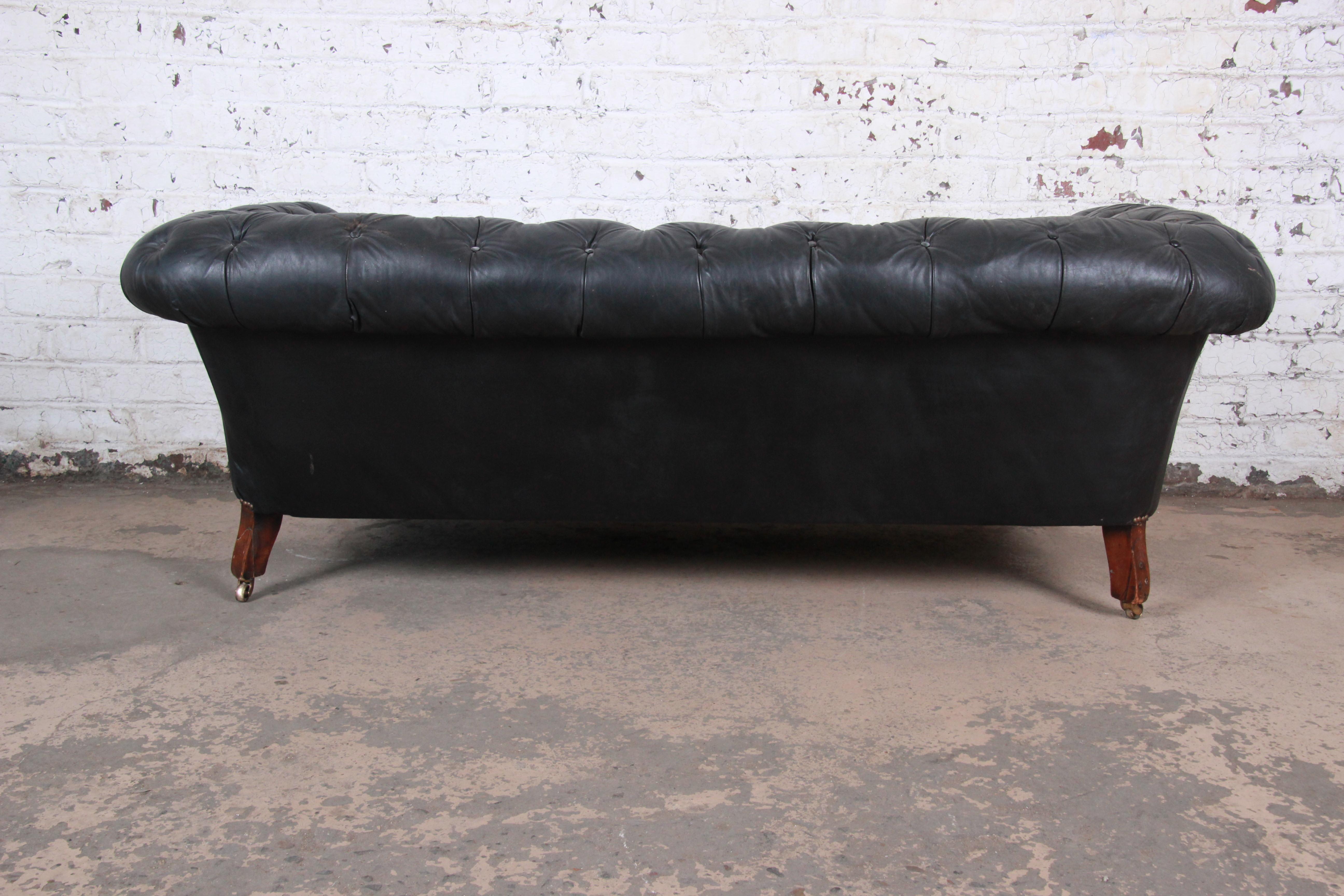 Vintage Tufted Black Leather Chesterfield Sofa, circa 1960s 4