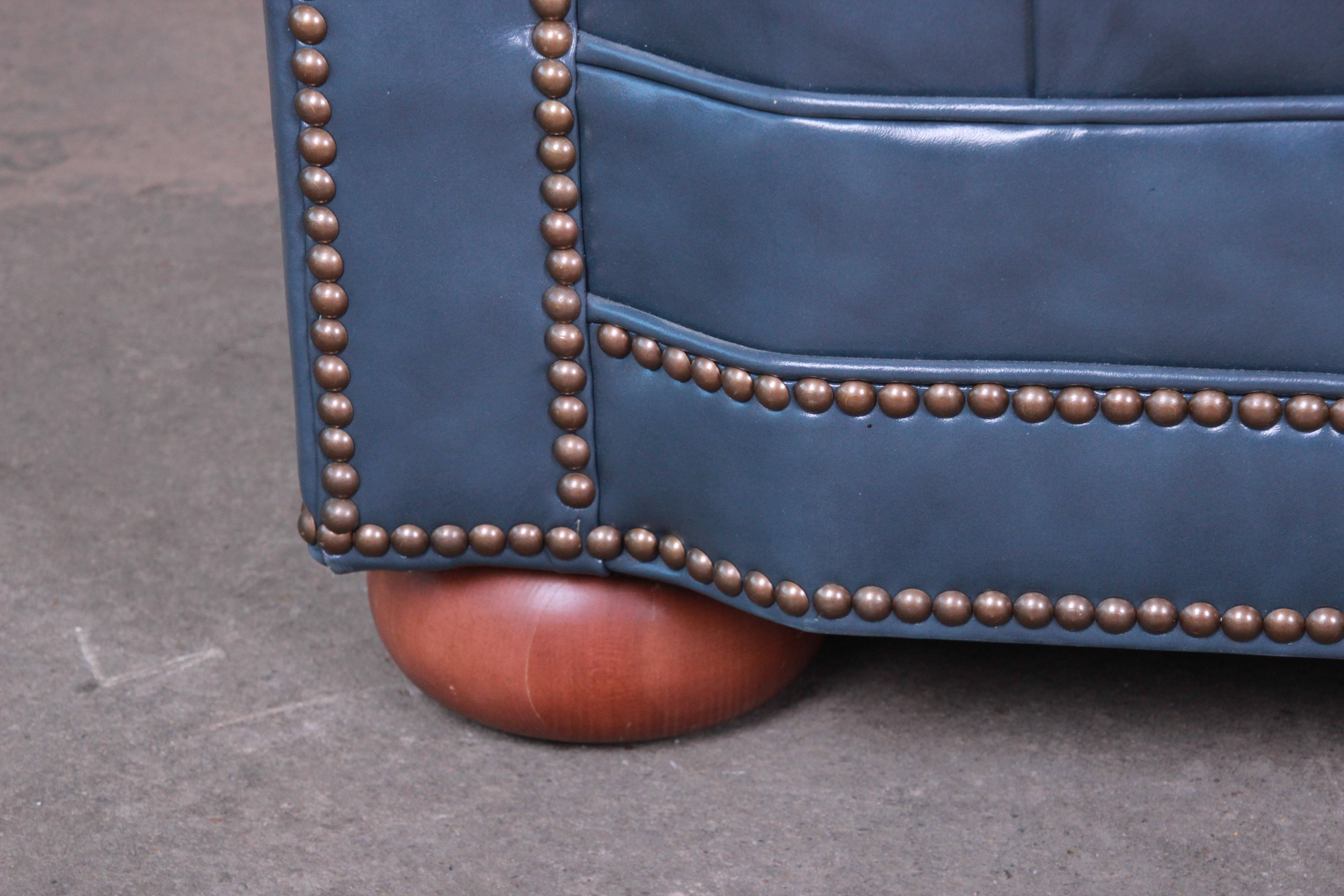 Vintage Tufted Blue Leather Chesterfield Sofa In Good Condition In South Bend, IN