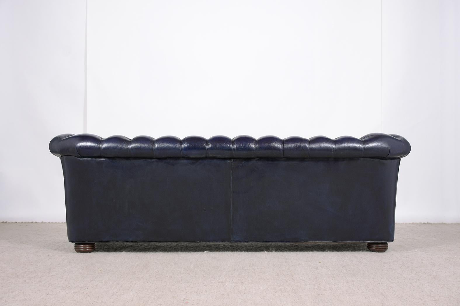 Vintage Blue Leather Tufted Chesterfield Sofa 1