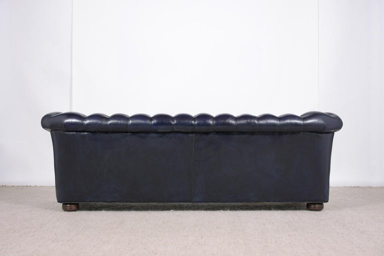 Vintage Blue Leather Tufted Chesterfield Sofa 4