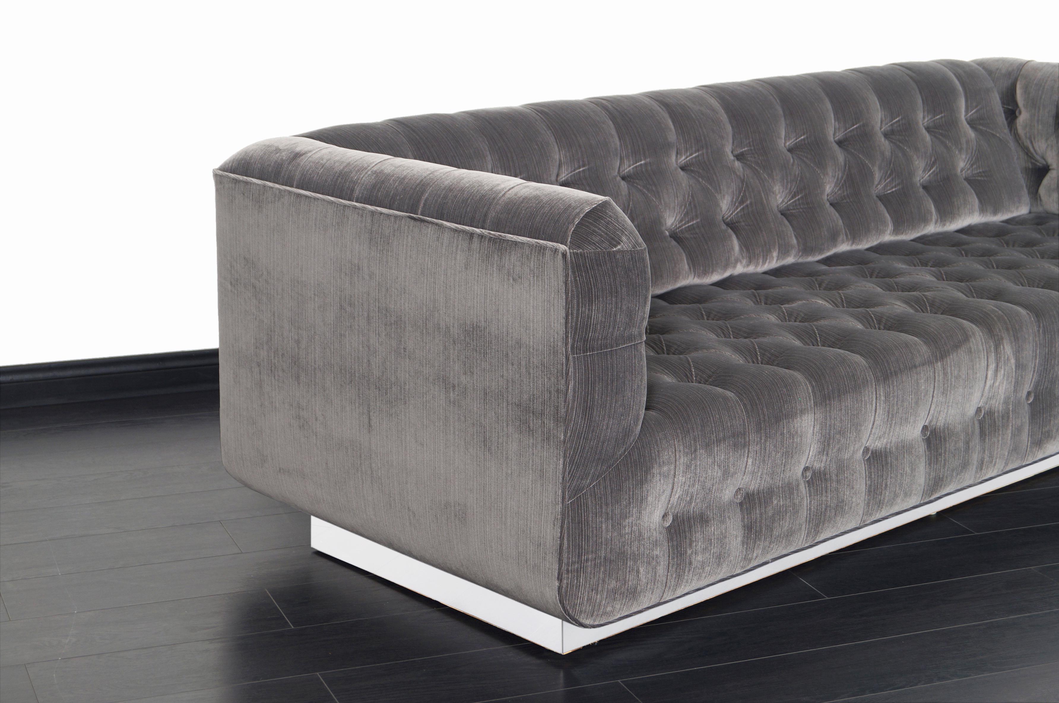 Mid-Century Modern Vintage Tufted Chrome Sofa by George Kasparian