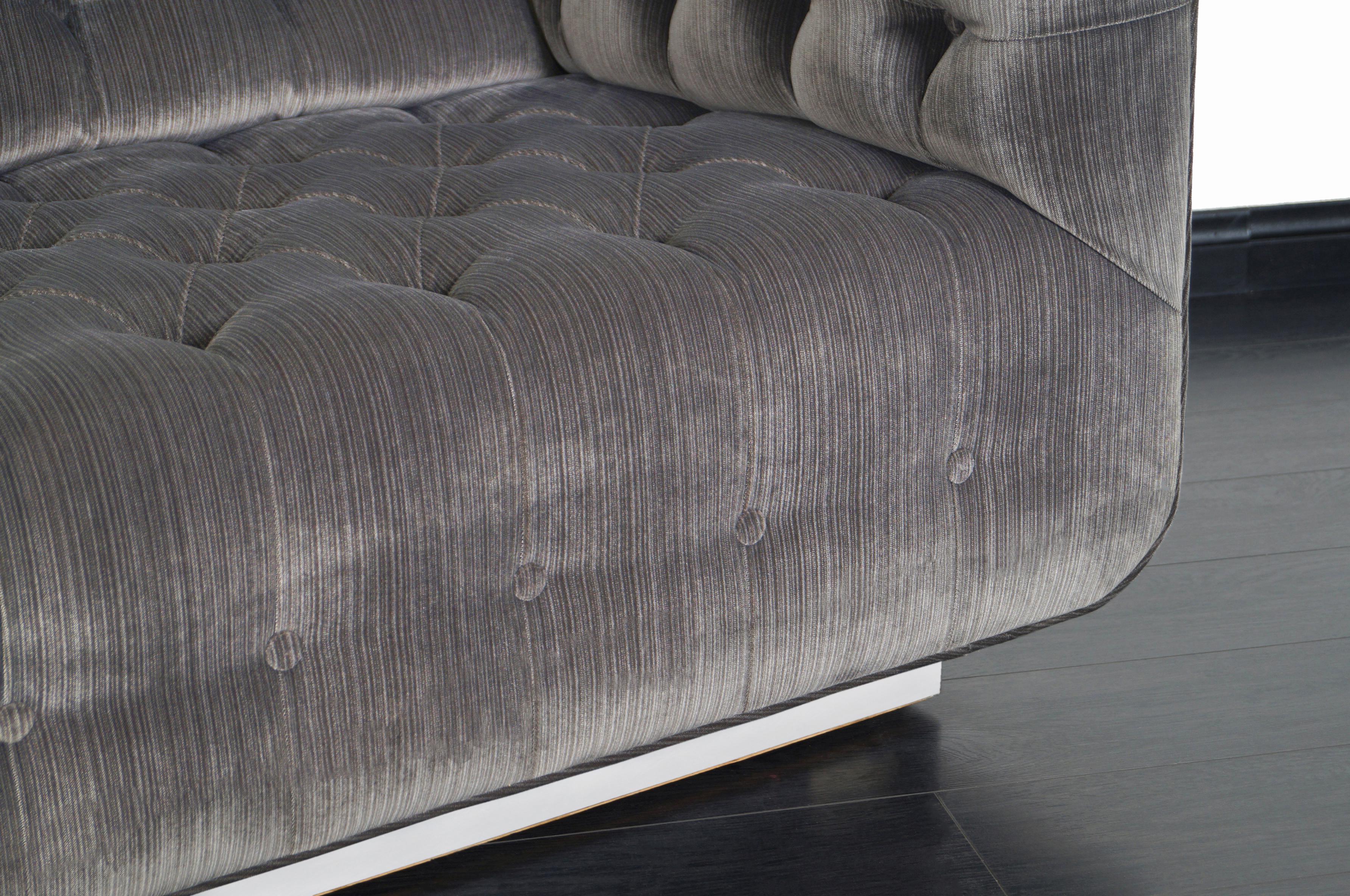 American Vintage Tufted Chrome Sofa by George Kasparian