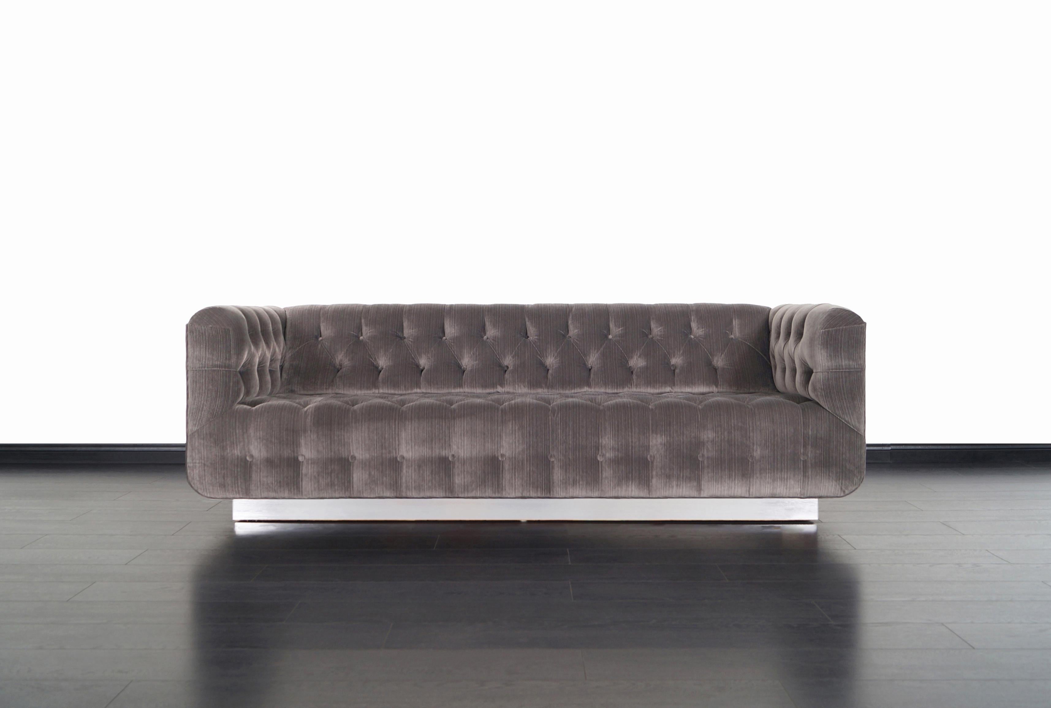 Vintage Tufted Chrome Sofa by George Kasparian In Excellent Condition In North Hollywood, CA